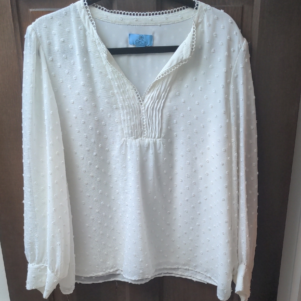 CeCe Ivory Textured Blouse